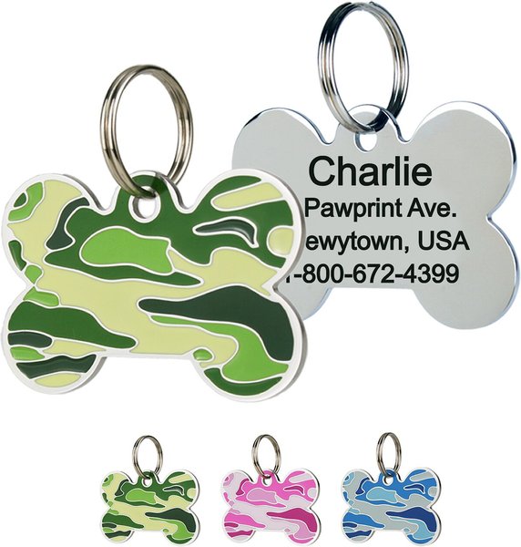 GoTags Camo Personalized Dog & Cat ID Tag, Bone Shape, Green, Small slide 1 of 5