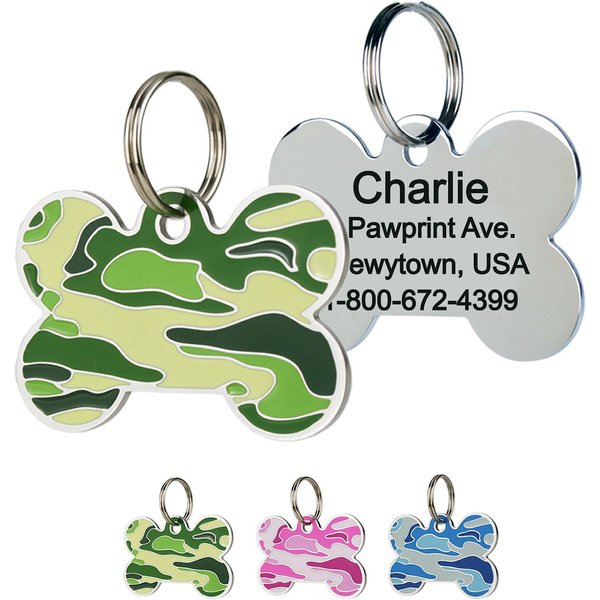 Quick-Tag Large Pink Hologram Bone Personalized Engraved Pet ID Tag