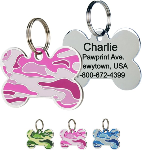 GoTags Camo Personalized Dog & Cat ID Tag, Bone Shape, Pink, Small slide 1 of 5