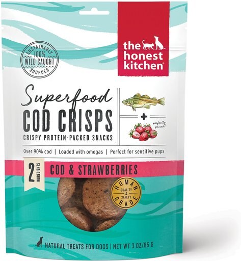 The Honest Kitchen Superfood Cod Crisps Cod & Strawberry Dehydrated Dog Treats, 3-oz bag