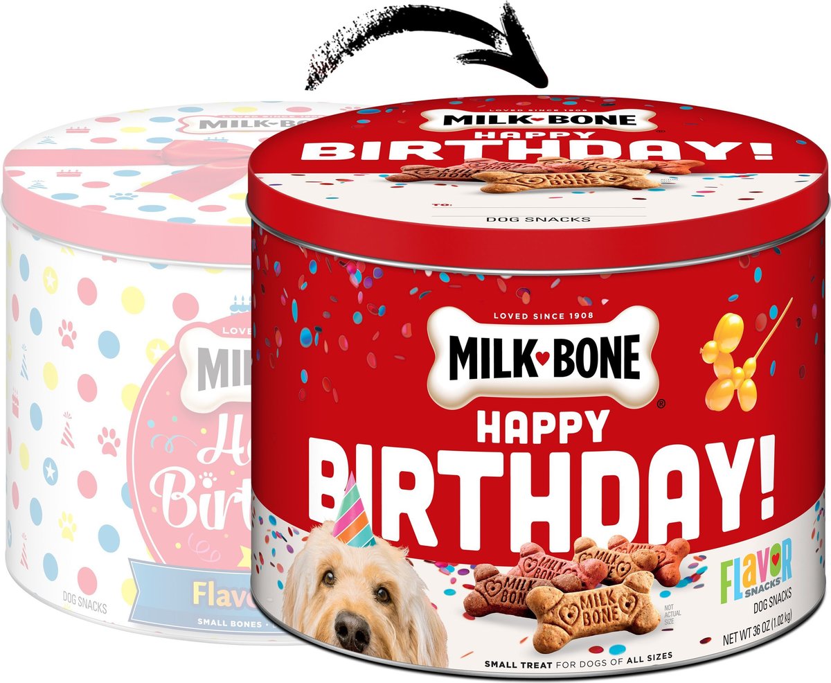 MILKBONE Happy Birthday Flavor Snacks Small Bone Dog Treats, 36oz tin