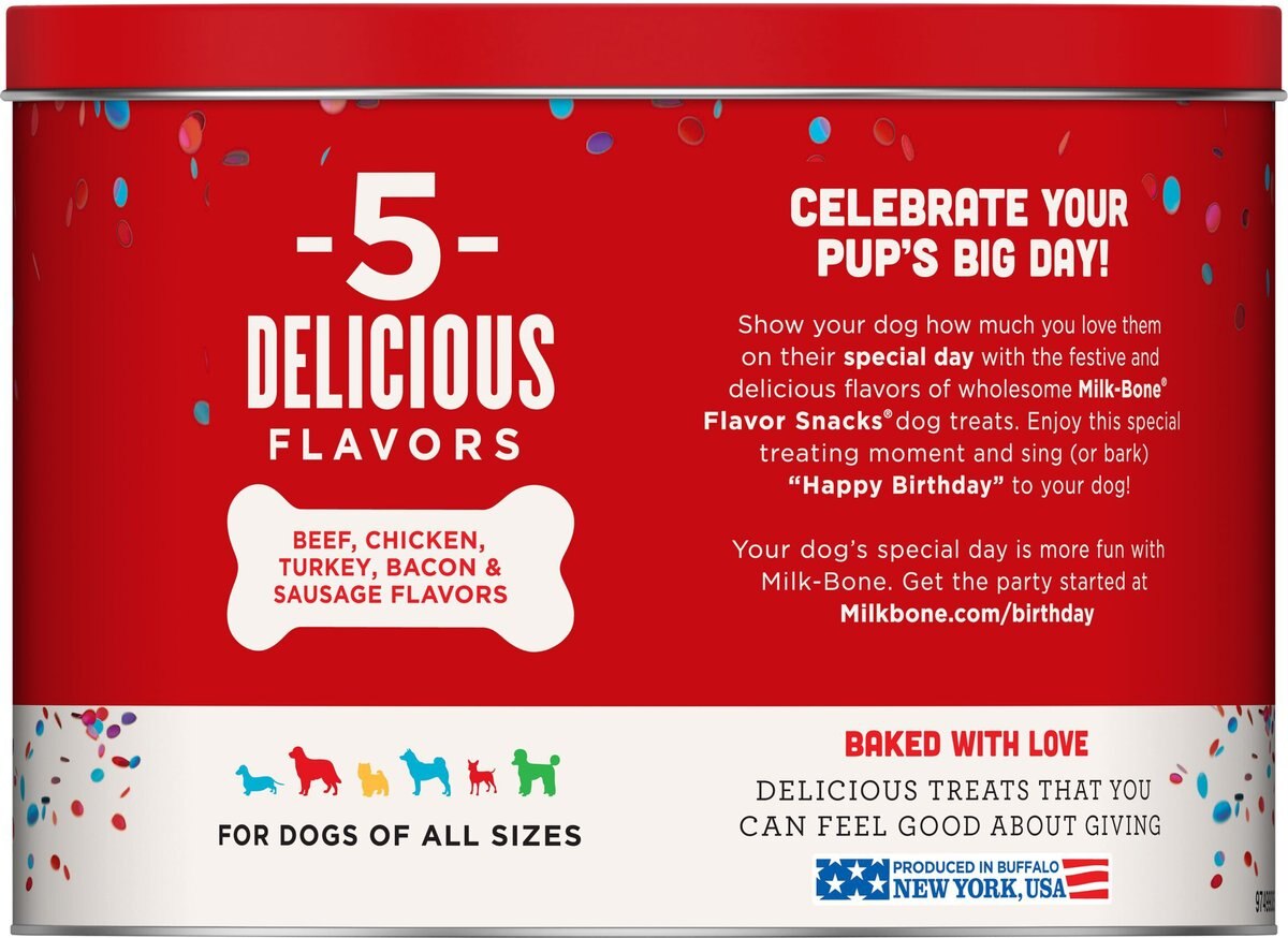 MILKBONE Happy Birthday Flavor Snacks Small Bone Dog Treats, 36oz tin