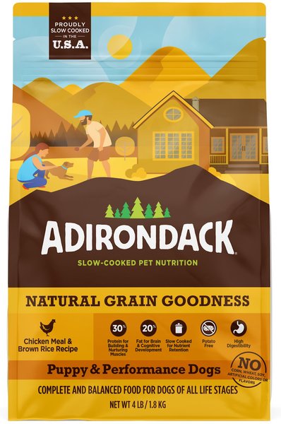 Adirondack 30% Protein High-Fat Recipe Chicken Meal & Brown Rice Puppy & Performance Dogs Dry Dog Food, 4-lb bag slide 1 of 3