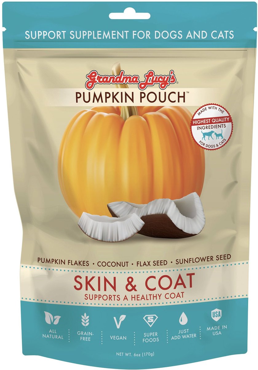 Grandma Lucy's Pumpkin Pouch Skin & Coat Freeze-Dried Dog & Cat Food Topper, 6-oz bag
