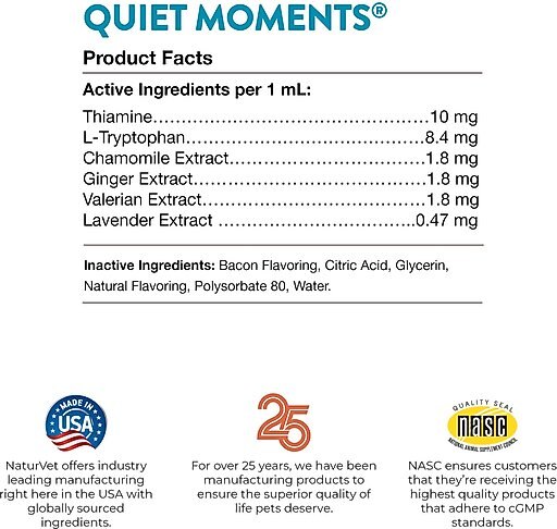 NaturVet Quiet Moments Liquid Calming Supplement for Cats & Dogs, 2-oz bottle