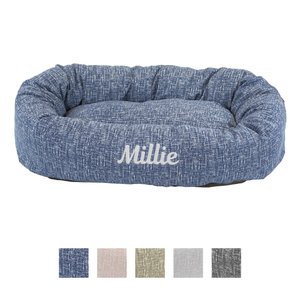 Majestic Pet Palette Heathered Personalized Bagel Cat & Dog Bed, Navy Blue Denim, Large