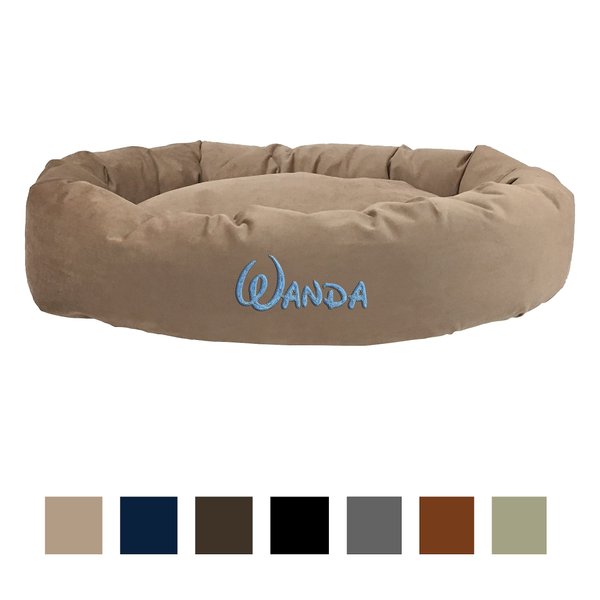 Majestic Pet Suede Personalized Bagel Cat & Dog Bed, Stone, Medium slide 1 of 6