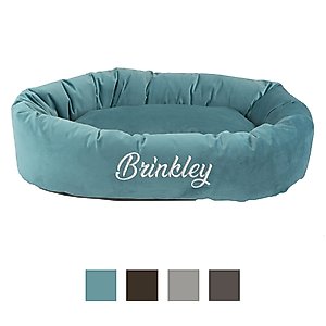 Majestic Pet Velvet Personalized Bagel Cat & Dog Bed, Turquoise, Small
