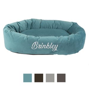 Majestic Pet Velvet Personalized Bagel Cat & Dog Bed, Turquoise, Large