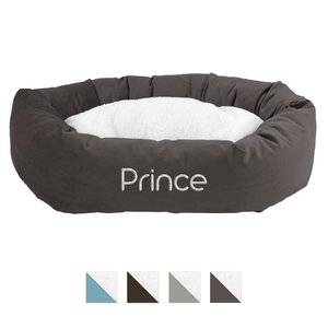 Majestic Pet Velvet Sherpa Personalized Bagel Cat & Dog Bed, Coal, Small