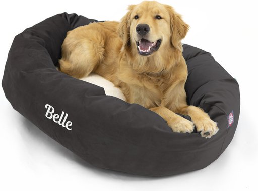Majestic Pet Velvet Sherpa Personalized Bagel Cat & Dog Bed, Coal, Large