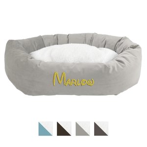 Majestic Pet Velvet Sherpa Personalized Bagel Cat & Dog Bed, Smoke, Medium