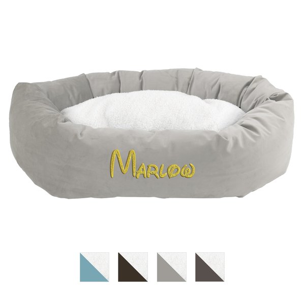 Majestic Pet Velvet Sherpa Personalized Bagel Cat & Dog Bed, Smoke, Large slide 1 of 5