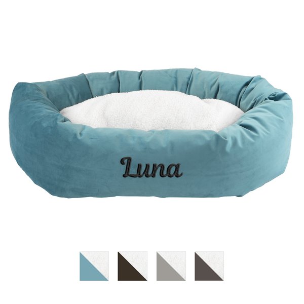 Majestic Pet Velvet Sherpa Personalized Bagel Cat & Dog Bed, Turquoise, Large slide 1 of 7