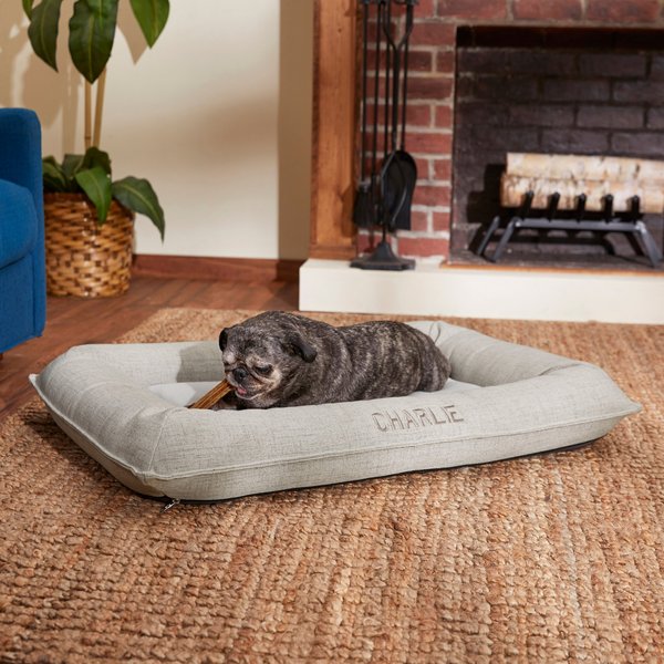Frisco Orthopedic Personalized Bolster Dog Bed w/Removable Cover, Light Gray, Large slide 1 of 7