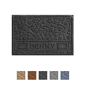 Bungalow Flooring Waterhog Paws & Bones Personalized Dog Placemat, Charcoal, 28 x 18-in