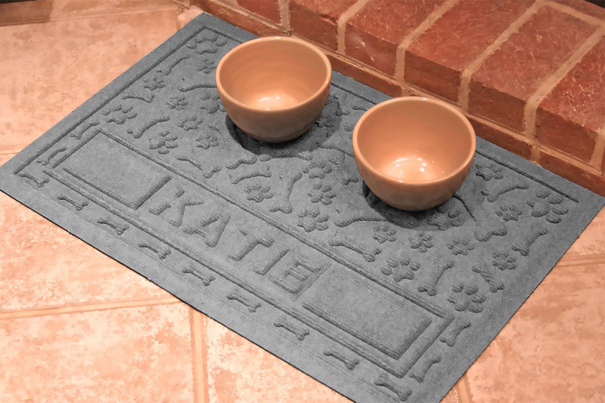 BUNGALOW FLOORING Waterhog Paws & Bones Personalized Dog Placemat