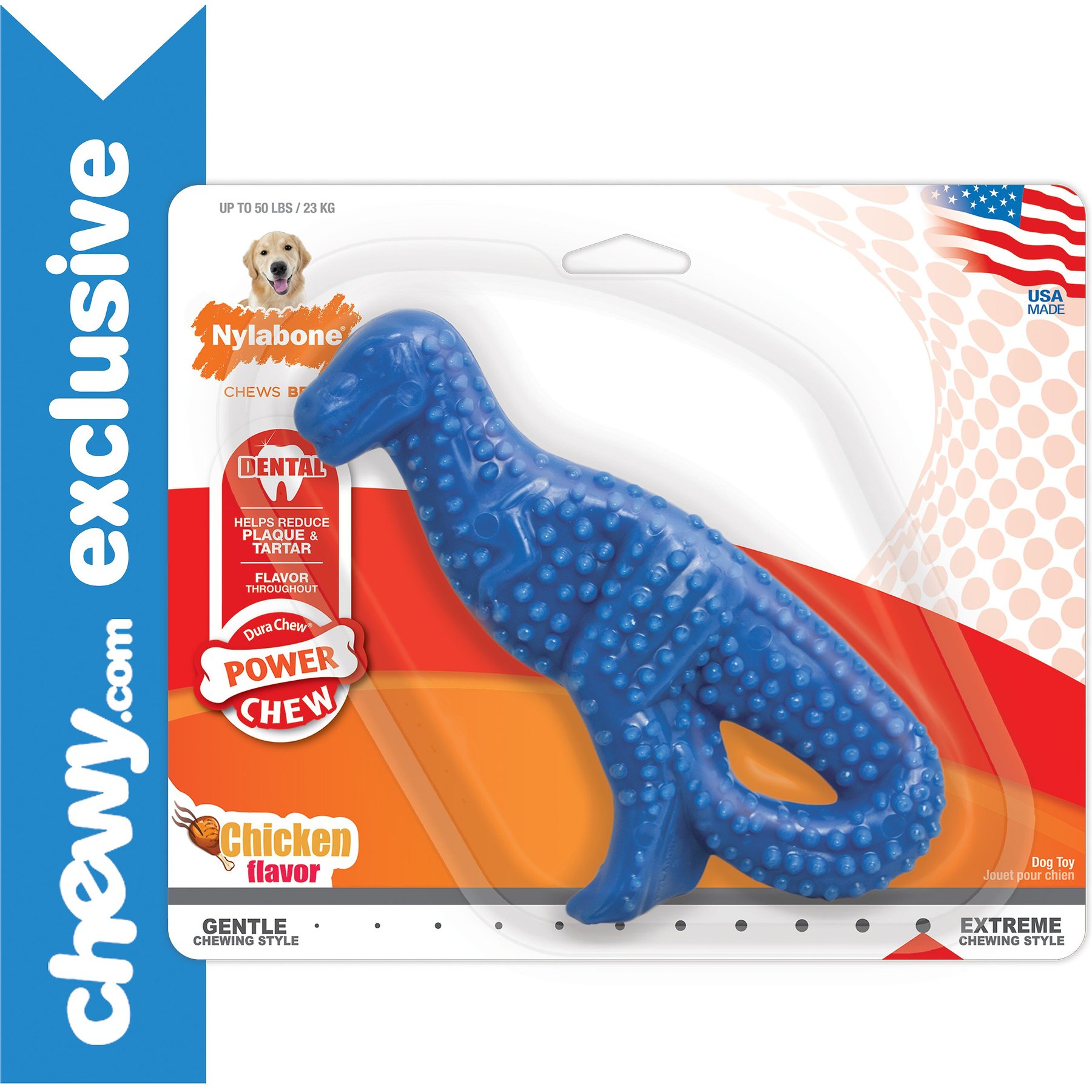 Discontinued NYLABONE Power Chew Chicken Flavor T Rex Dental Dinosaur Dog Chew Toy Large Chewy