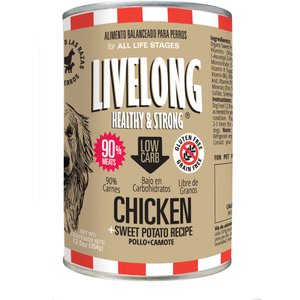 Livelong Healthy & Strong Chicken & Sweet Potato Recipe Wet Dog Food, 12.8-oz can, case of 12