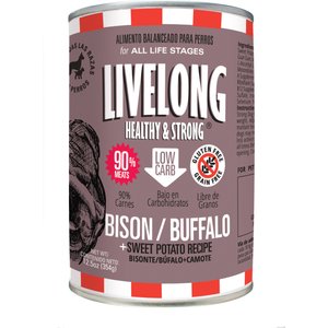 Livelong Healthy & Strong Bison/Buffalo & Sweet Potato Recipe Wet Dog Food, 12.8-oz can, case of 12