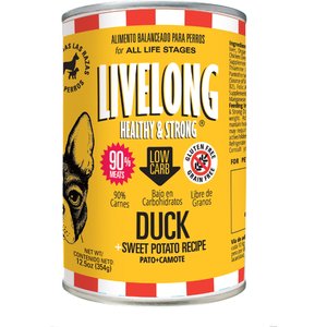 Livelong Healthy & Strong Duck & Sweet Potato Recipe Wet Dog Food, 12.5-oz can, case of 12