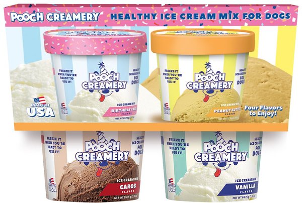 Pooch Creamery Ice Cream Mix Peanut Butter, Birthday Cake, Vanilla & Carob Variety Pack Dog Treat, 2.32-oz, 4 count slide 1 of 8