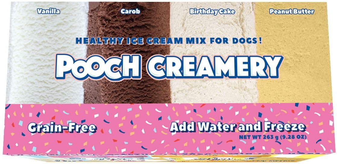 Pooch Creamery Ice Cream Mix Peanut Butter, Birthday Cake, Vanilla & Carob Variety Pack Dog Treat