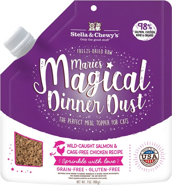 Stella & Chewy's Marie’s Magical Dinner Dust Wild Caught Salmon & Cage Free Chicken Recipe Freeze-Dried Raw Cat Food Topper, 7-oz bag slide 1 of 2