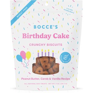 Bocce's Bakery Birthday Peanut Butter, Molasses & Vanilla Cake Dog Treats, 5-oz bag