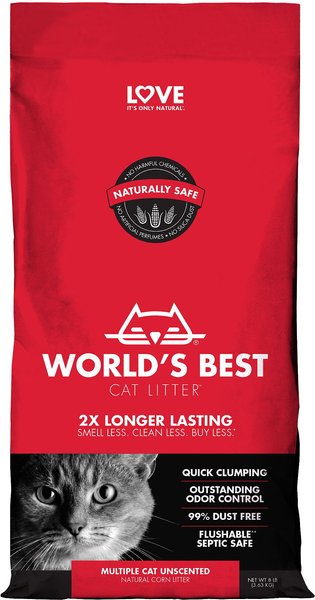 World's Best Multi-Cat Unscented Clumping Corn Cat Litter, 8-lb bag