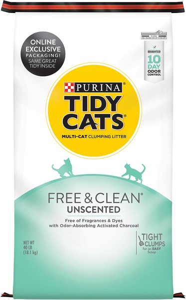 Tidy Cats Free & Clean Unscented Clumping Clay Cat Litter, 40-lb bag slide 1 of 13