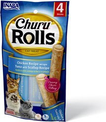 Inaba Churu Rolls Chicken Recipe wraps Tuna with Scallop Recipe Grain-Free Cat Treats, 0.35-oz, pack of 4