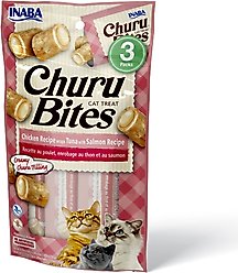 Inaba Churu Bites Chicken Recipe wraps Tuna with Salmon Recipe Grain-Free Cat Treats, 0.35-oz, pack of 3