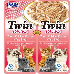 Inaba Twin Packs Tuna & Chicken Recipe in Tuna Broth Grain-Free Cat Food Topper, 1.4-oz, pack of 2