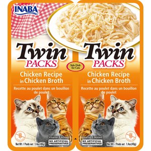Inaba Twin Packs Chicken Recipe in Chicken Broth Grain-Free Cat Food Topper, 1.4-oz, pack of 2