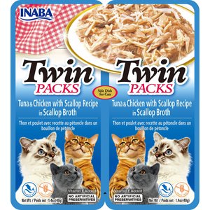 Inaba Twin Packs Tuna & Chicken with Scallop Recipe in Scallop Broth Grain-Free Cat Food Topper, 1.4-oz, pack of 2