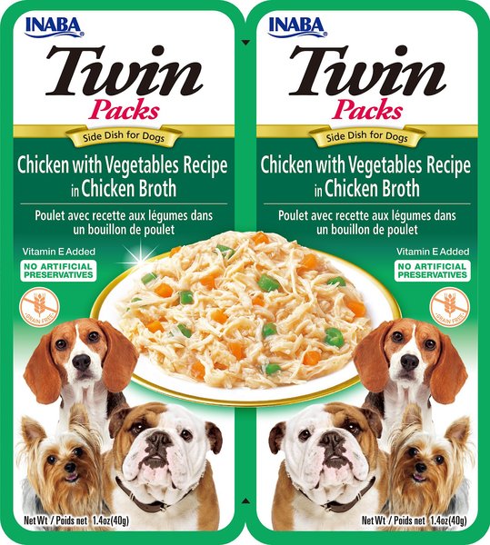 Inaba Twin Packs Chicken with Vegetables Recipe in Chicken Broth Grain-Free Dog Food Topper, 1.4-oz, pack of 2 slide 1 of 2