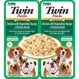 Inaba Twin Packs Chicken with Vegetables Recipe in Chicken Broth Grain-Free Dog Food Topper, 1.4-oz, pack of 2