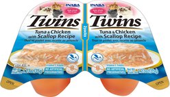 Inaba Twins Tuna & Chicken with Scallop Recipe Grain-Free Cat Food Topper, 1.23-oz, pack of 2