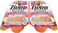 Inaba Twins Tuna & Chicken with Salmon Recipe Grain-Free Cat Food Topper, 1.23-oz, pack of 2