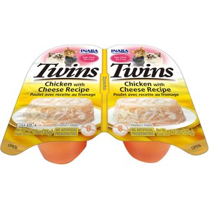Inaba Twins Chicken with Cheese Recipe Grain-Free Cat Food Topper, 1.23-oz, pack of 2