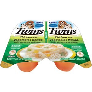 Inaba Twins Chicken with Vegetables Recipe Grain-Free Dog Food Topper, 1.23-oz, pack of 2