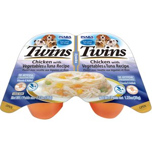 Inaba Twins Chicken with Vegetables & Tuna Recipe Grain-Free Dog Food Topper, 1.23-oz, pack of 2