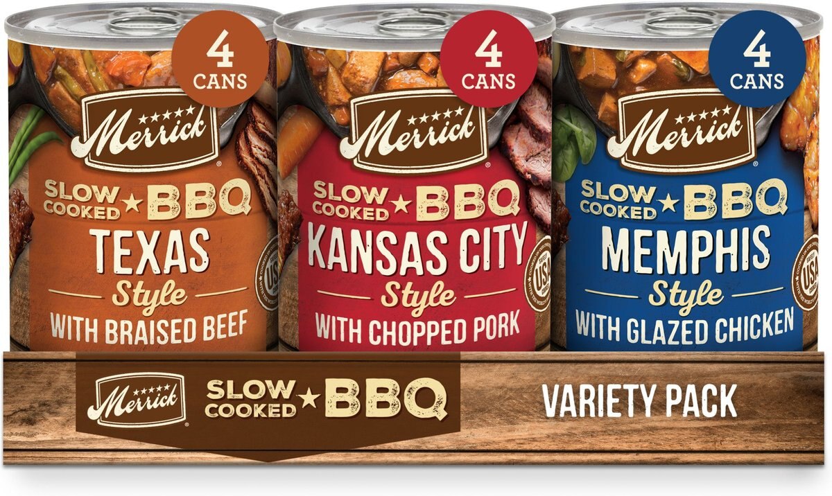 Merrick Grain-Free Slow-Cooked BBQ St. Louis Style with Shredded Pork Wet Dog Food, 12.7-oz can, case of 12