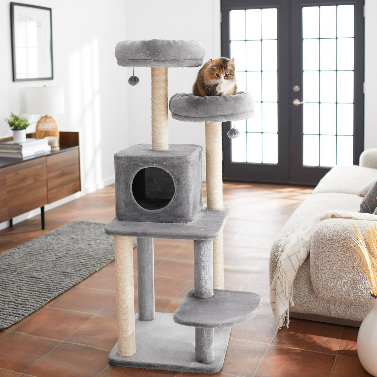 FRISCO 55in Faux Fur Cat Tree & Condo, Gray