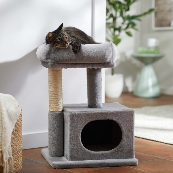 FRISCO 24.8-in Faux Fur Cat Tree & Condo, Gray - Chewy.com