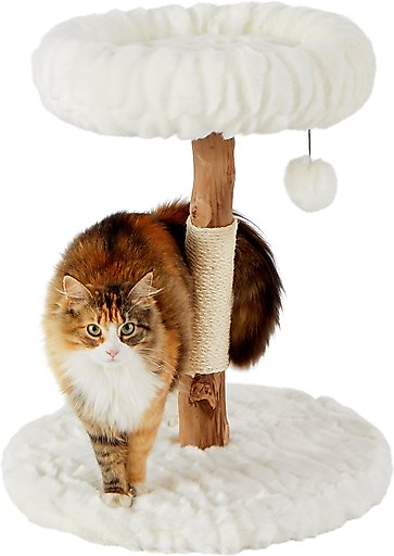 Frisco Natural Wood Modern Cat Tree with Toy, Ivory, Small