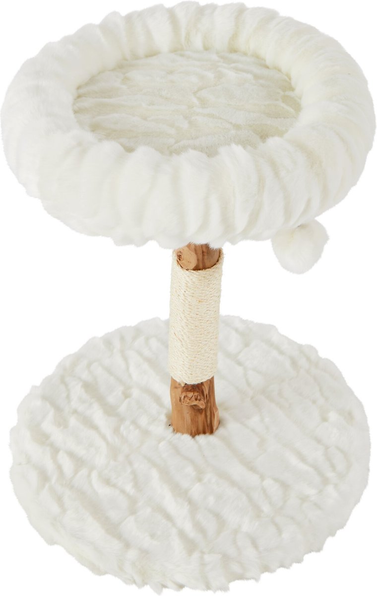 FRISCO Natural Wood Modern Cat Tree with Toy, Ivory, Small