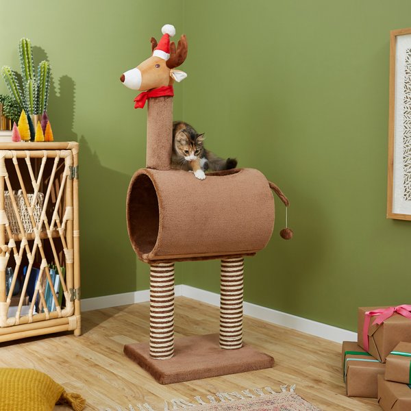Frisco Holiday 52.3-in Reindeer Cat Scratching Post & Tunnel slide 1 of 8