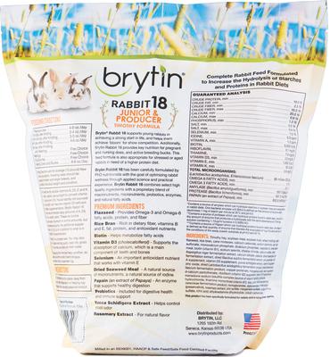 Show full view: Brytin Rabbit 18 Junior & Producer Timothy Formula Pellet Growing Rabbit Food, 10-lb bag slide 2 of 5